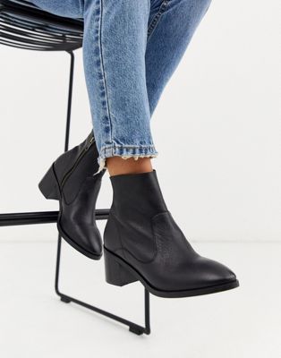 black leather high heel ankle booties
