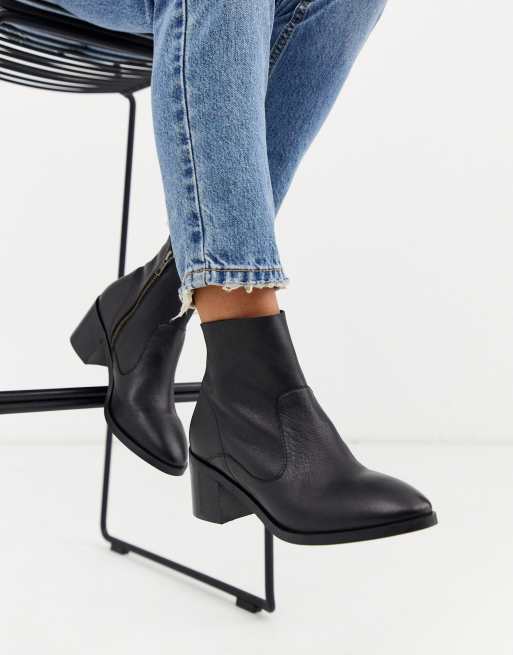 OFFICE alford block heel leather ankle boots in black ASOS