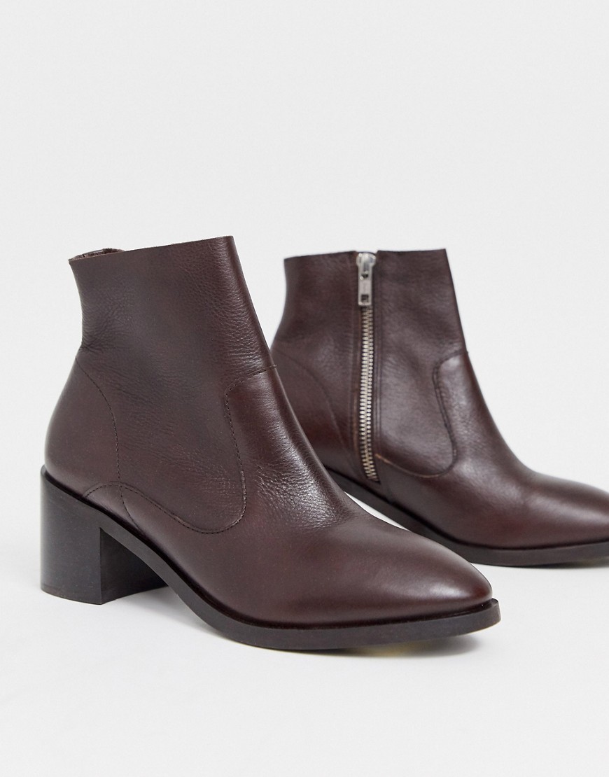 OFFICE alford block heel leather ankle boots in chocolate-Brown