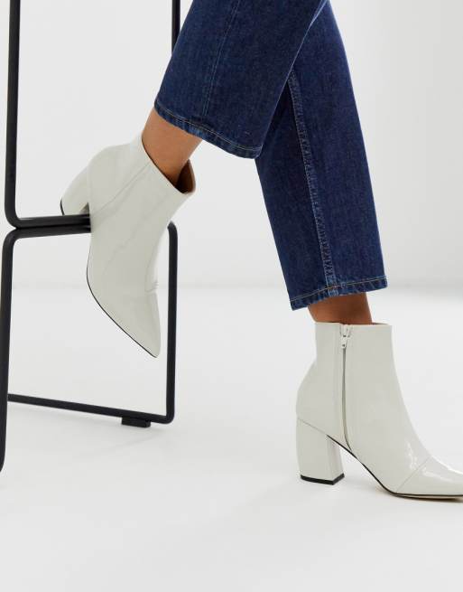 OFFICE aloud pointed block heel ankle boots in off white