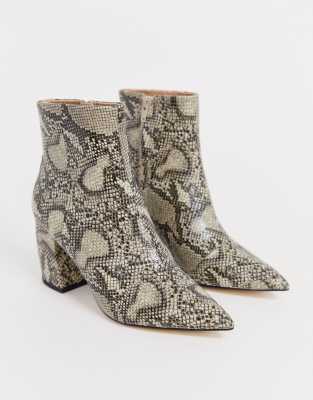 snake print block heel booties