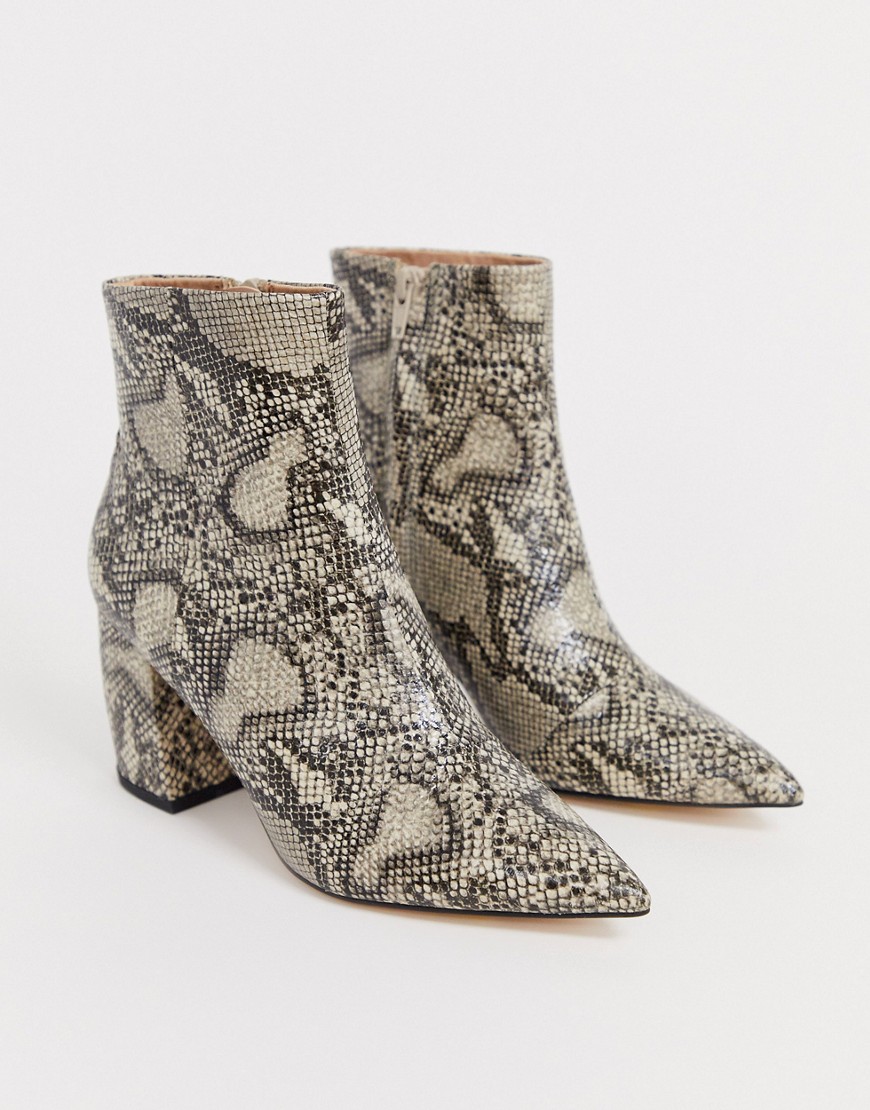 OFFICE aloud pointed block heel ankle boots in snake-Multi