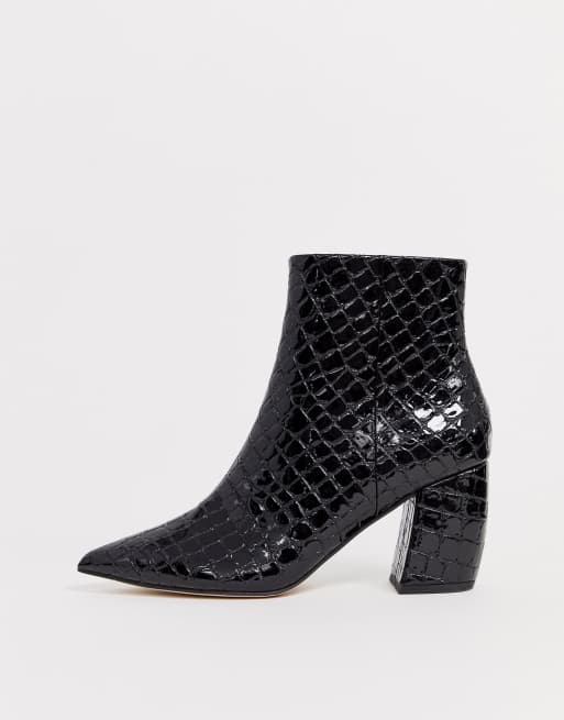Office Aloud Spitze Stiefeletten Mit Blockabsatz In Kroko Schwarz Asos