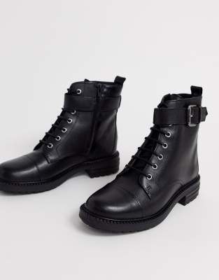 flat black leather boots