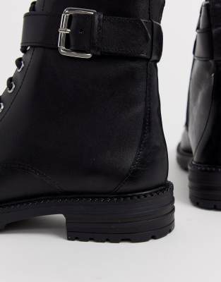 flat lace up biker boots
