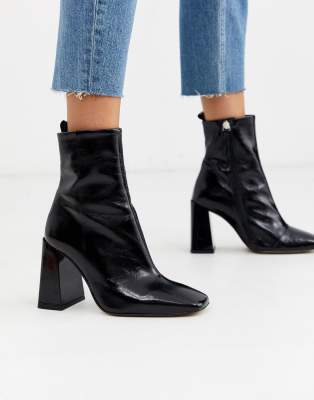 black leather boots square toe