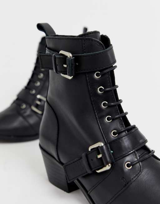 Office Ambassador leather black lace up two buckle ankle boot ASOS