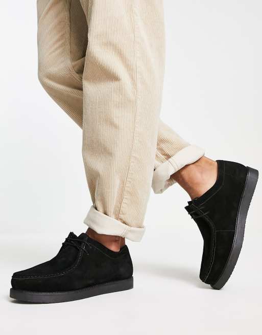 Office apron front derby shoes in black suede | ASOS