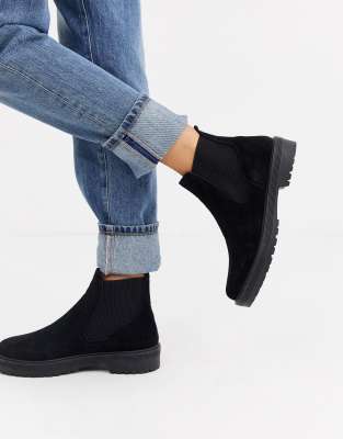 flat black suede chelsea boots