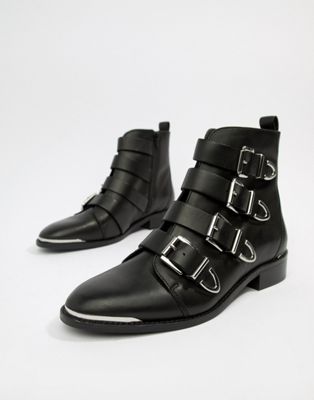 Office Archive four buckle black leather ankle boots