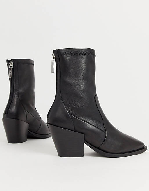 Office Ashen black leather mid heeled ankle boots | ASOS