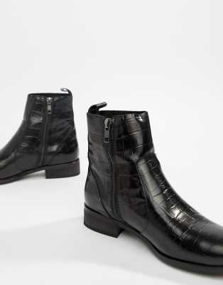 black leather croc boots