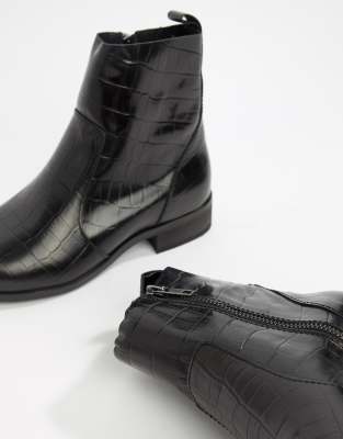 office ashleigh black leather calf croc boots