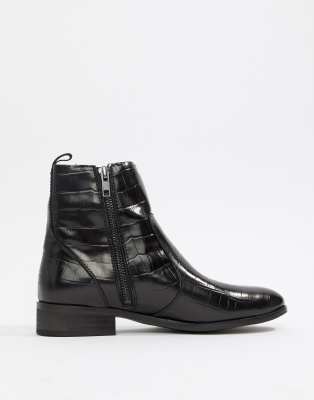 office ashleigh black leather calf croc boots