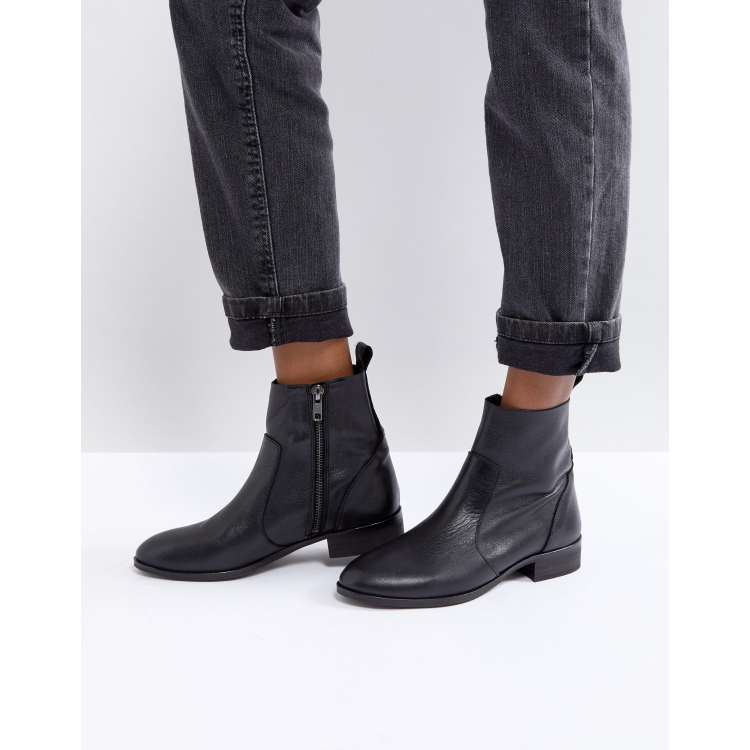 Office Ashleigh Black Leather Flat Ankle Boots