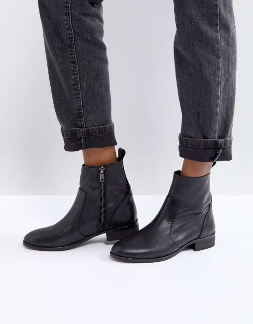 Flat black leather hot sale booties