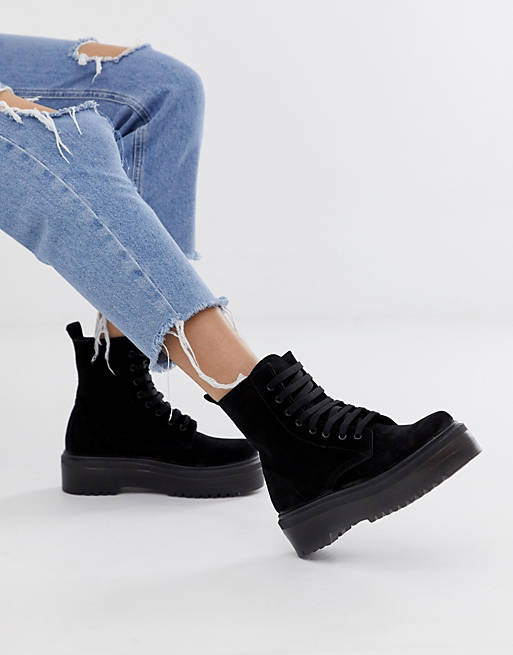 Office Atomize black suede flat ankle boot