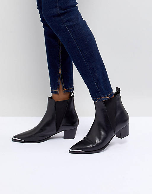 Office Azalea Black Leather Western Tipped Boots | ASOS