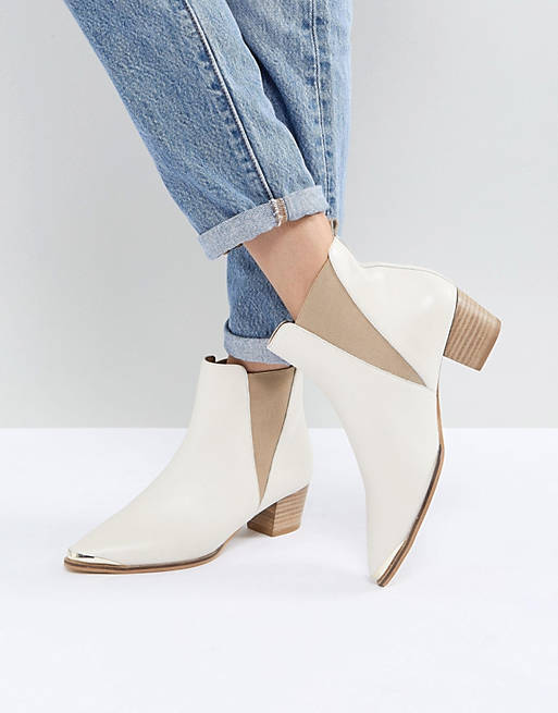 Office Azalea White Leather Ankle Boots