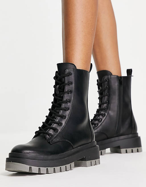Womens Shoes Boots Ankle boots ASOS Abuzz Lace Up Boots in Black 