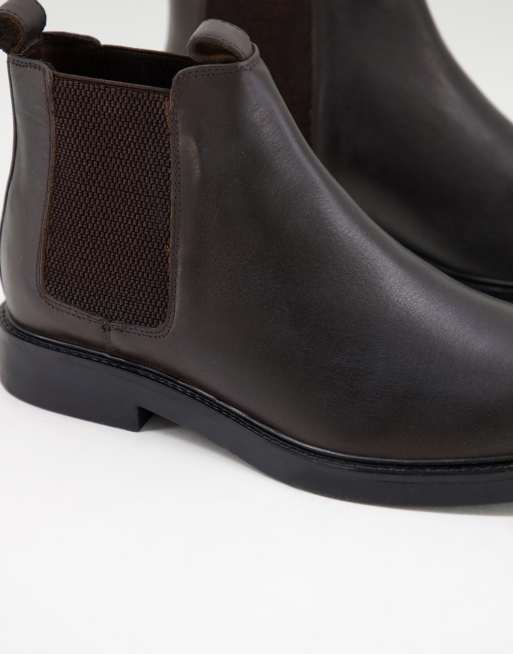 Office Boss Chunky Chelsea Boots In Brown Leather