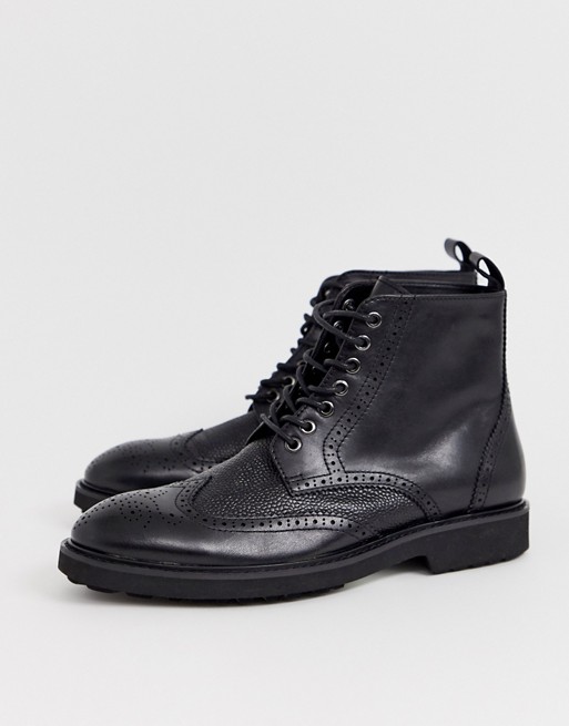 Office brogue boots in black leather