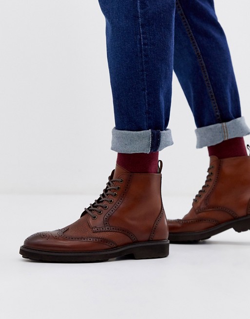 Office brogue boots in tan leather