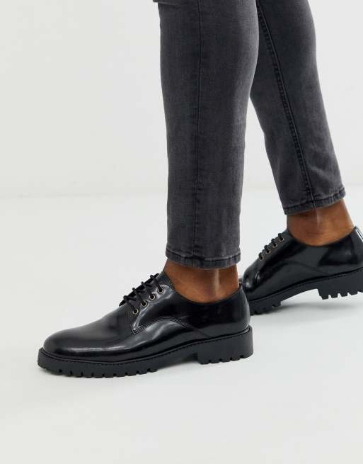 Office chunky lace up shoe in high shine black | ASOS