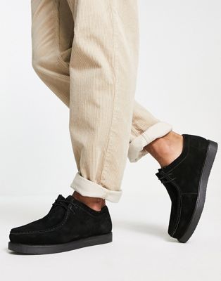 Office apron front derby shoes in black suede