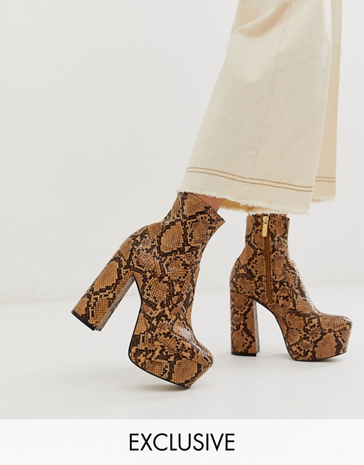Office exclusive Another Level brown snake platform heeled ankle boots