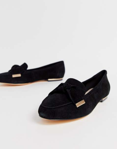 Office - Flannery - Mocassins plats en daim avec boucle et nœud - Noir