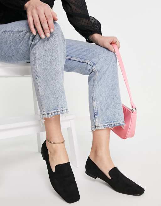 Office – Fletcher – Svarta, platta skor med spetsig tå i slip on-modell 
