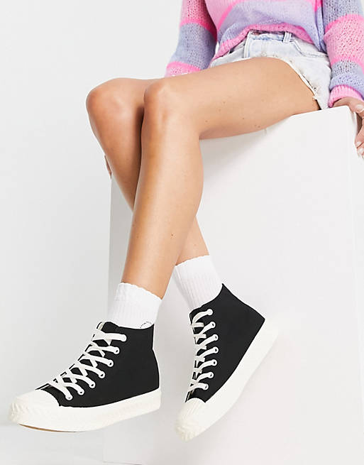 Office flourishing lace up hi-top sneakers in black canvas
