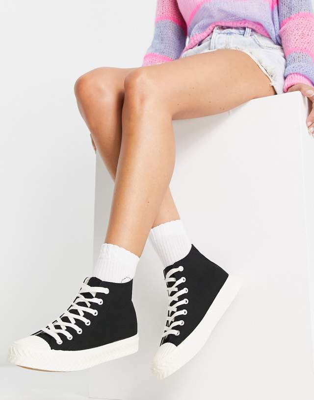 Office flourishing lace up hi-top sneakers in black canvas