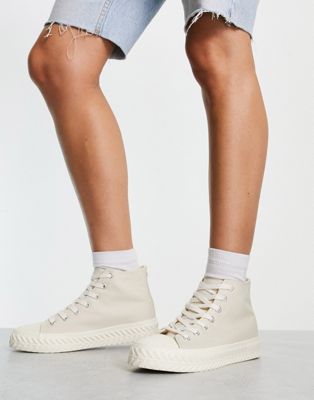 Office  flourishing lace up hi-top trainers in neutral canvas
