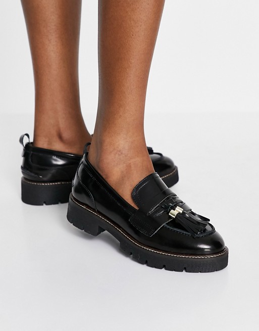 Office Fundamental leather cleated tassle loafer in black