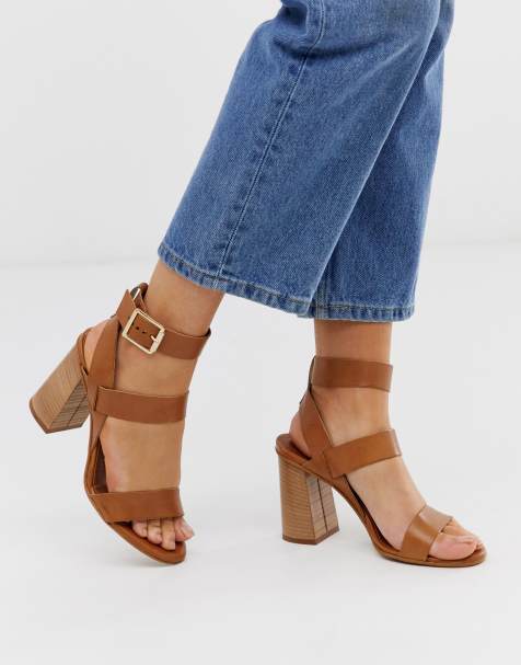 Office – Hanny – Hellbraune Ledersandalen mit Blockabsatz