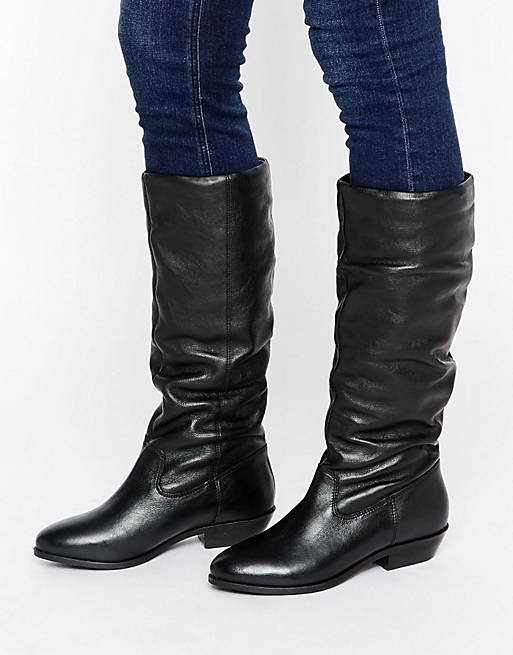 Office Hazel Slouch Flat Leather Knee Boots | ASOS