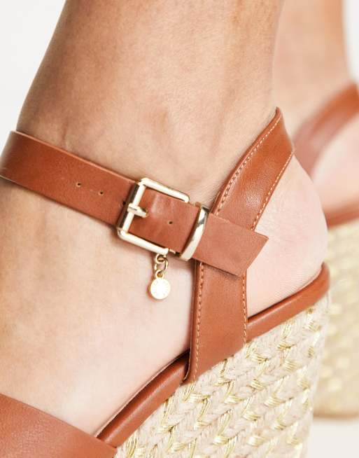 Office helike cross strap heeled wedges in tan ASOS