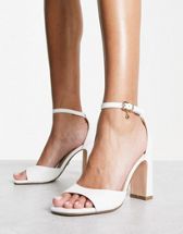 ASOS Design Petal Bow Detail Slingback High Heeled Shoes in Ivory glitter-White