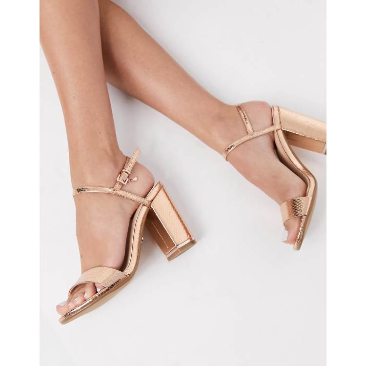 OFFICE hollie block heeled sandals in rose gold ASOS