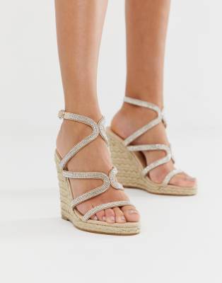 Office Honeydew silver embellished espadrille wedges-Pink