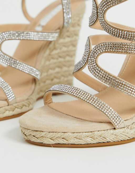 Office Honeydew silver embellished espadrille wedges