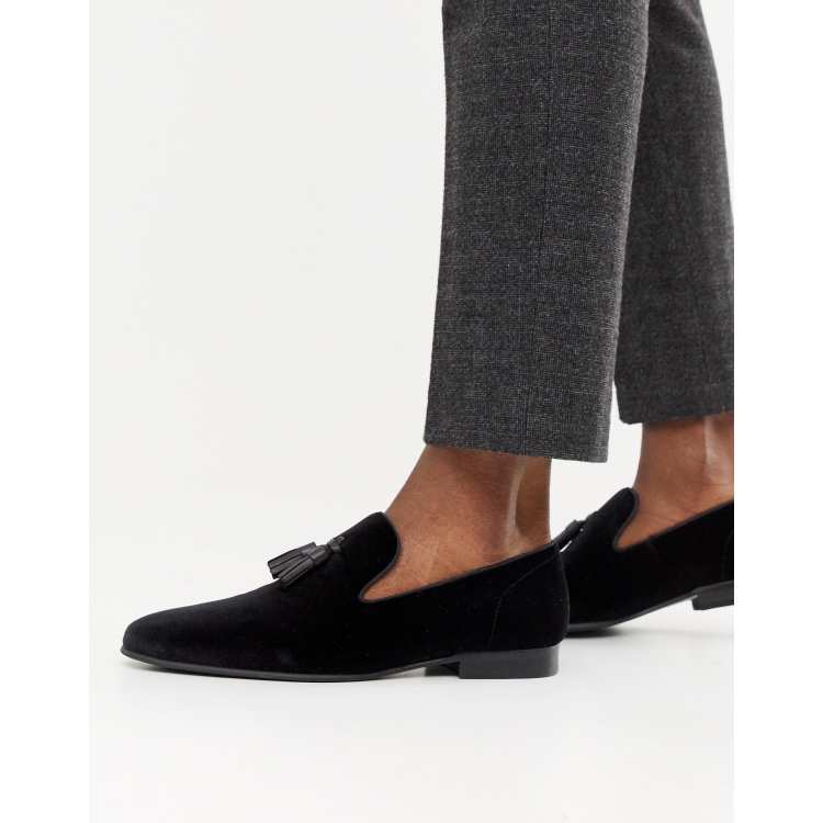 Men's Black Velvet Loafer with Black Tassel