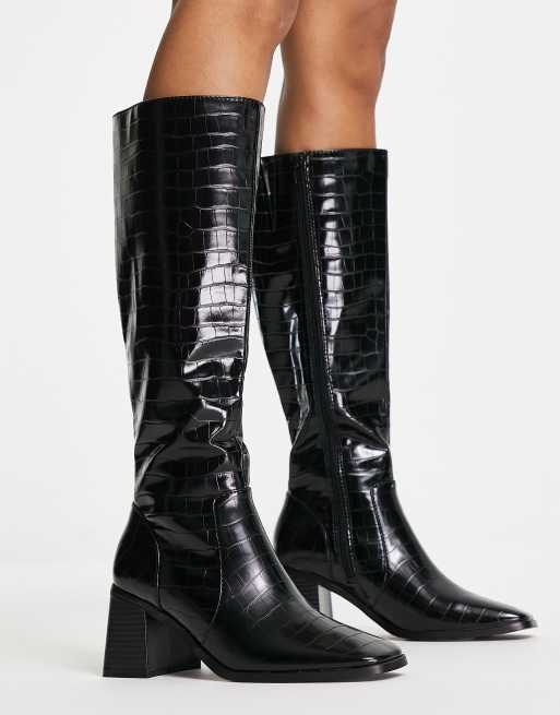 Office black discount knee high boots