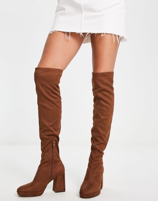 Tan knee hot sale boots women's