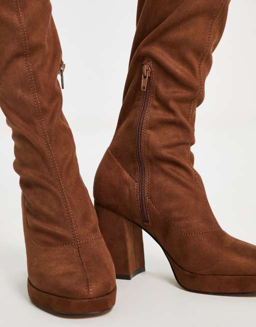 Tan block heel knee high boots sale