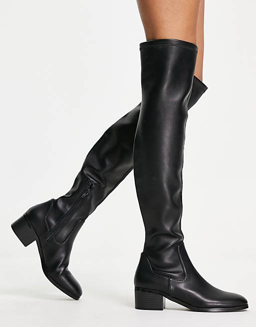 Office Kadina leather look pull on kee boots in black | ASOS
