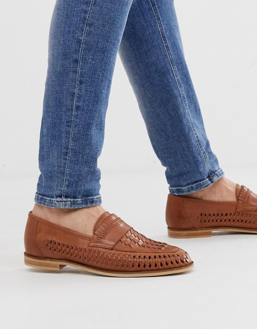 Office – Leyton – Tanfärgade, vävda loafers i läder-Guldbrun