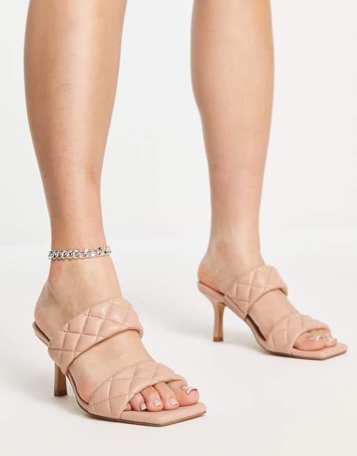 ASOS DESIGN Halle padded toe thong heeled sandals in beige